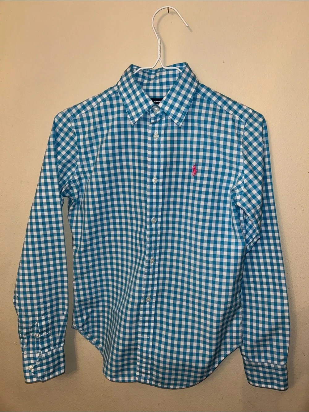 Ralph Lauren Blue and White Gingham Button-Down Shirt size 4 youth